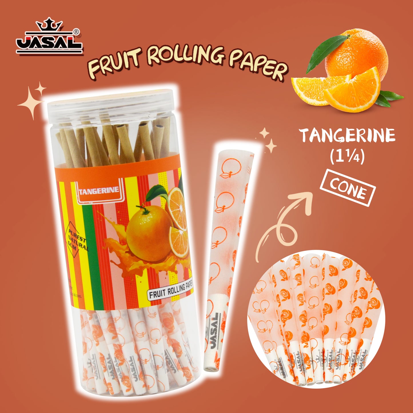 UASAL 48 Cone Tangerine Fruit Flavor 1¼ Cones Smoking Rolled 84MM Rolling Paper with Tips & Packing Tubes Included