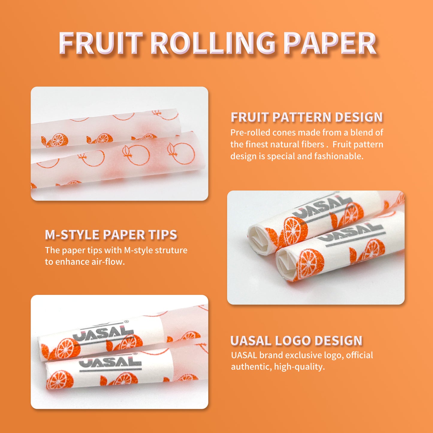 UASAL 48 Cone Fruity Scent 1¼ Cones Rolled Rolling Paper with Tips & Packing Tubes Included