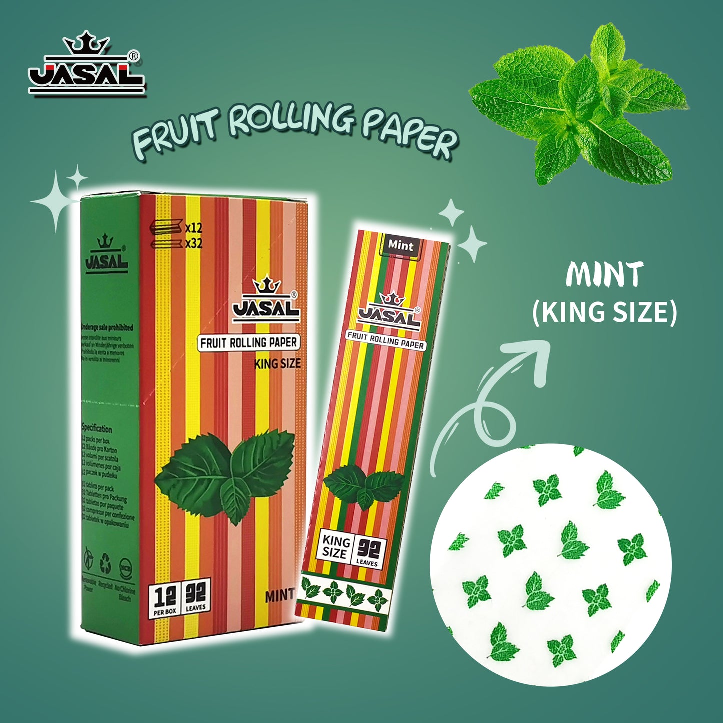 UASAL Fruit Flavor Kingsize Rolling Papers -12 Packs 108mm Rolling Papers (32 Leaves in Pack) 384 Total,Mint