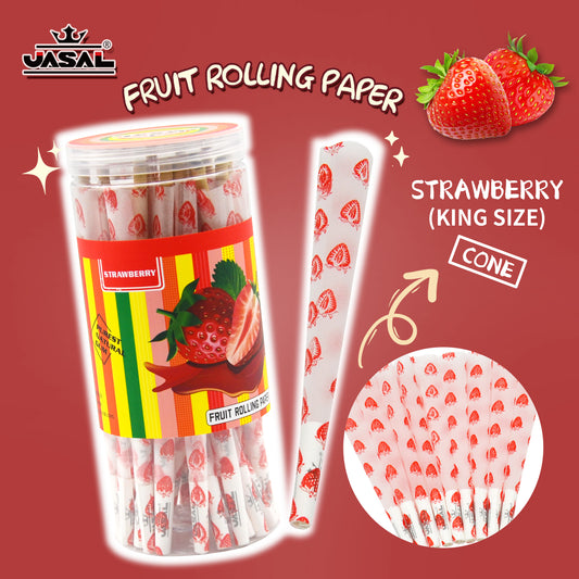 UASAL 48 Cone Strawberry Fruit Flavor Kingsize Cones Smoking Rolled 108MM Rolling Paper with Tips & Packing Tubes Included