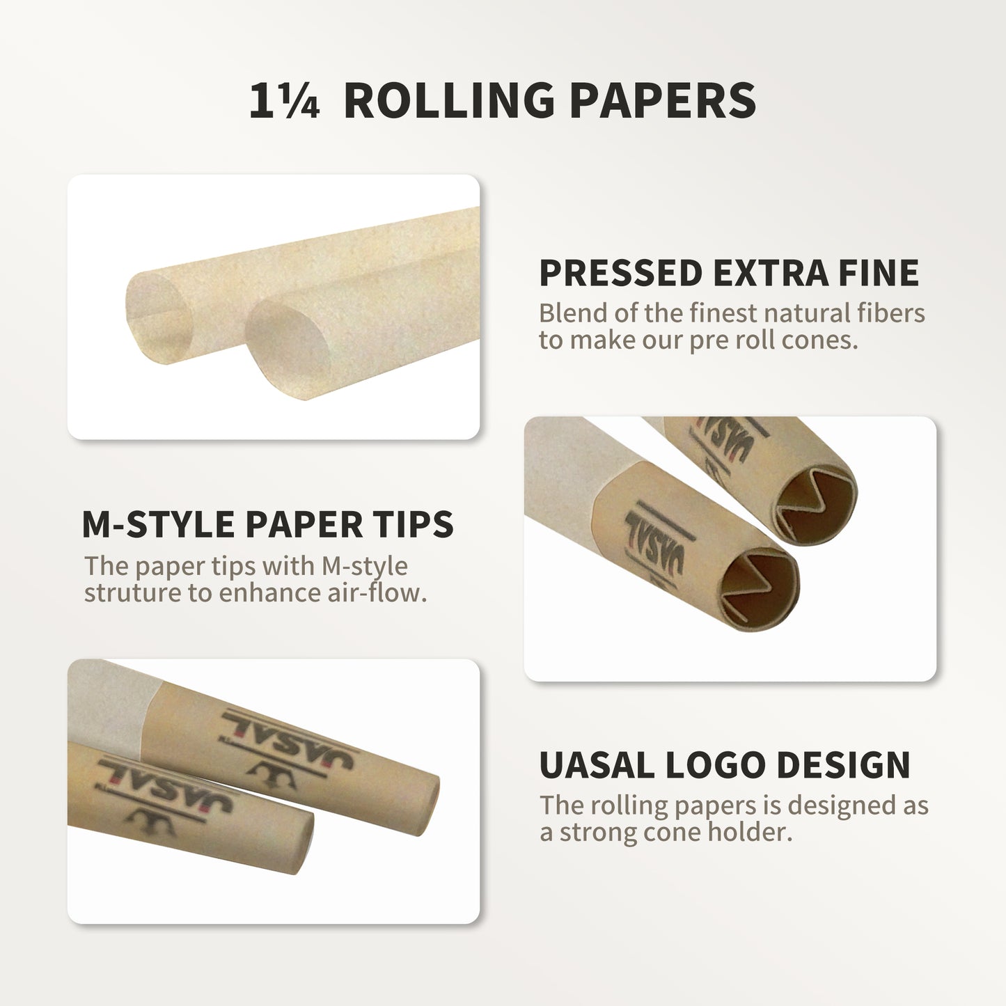UASAL 50 Cone Classic 1¼ Cones Smoking Rolled 84MM Rolling Paper with Tips & Packing Tubes Included