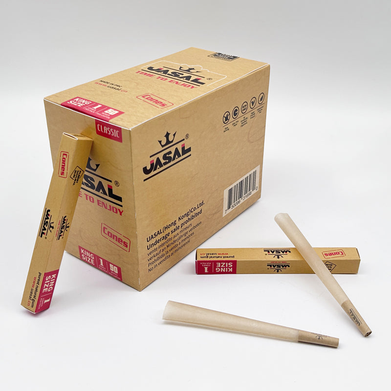 UASAL 50 Pack Classic Kingsize Cones (1 Cones in Pack)Smoking Rolled Rolling Paper with Tips & Packing Tubes Included,50 Total