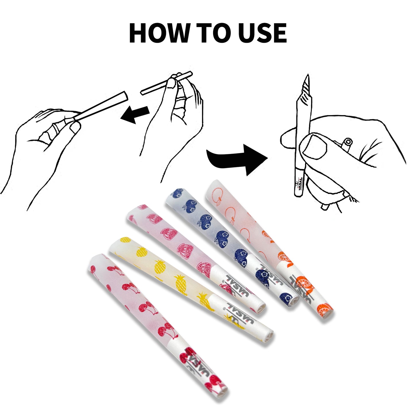 UASAL 48 Cone Fruity Scent 1¼  Cones Rolled Rolling Paper with Tips & Packing Tubes Included