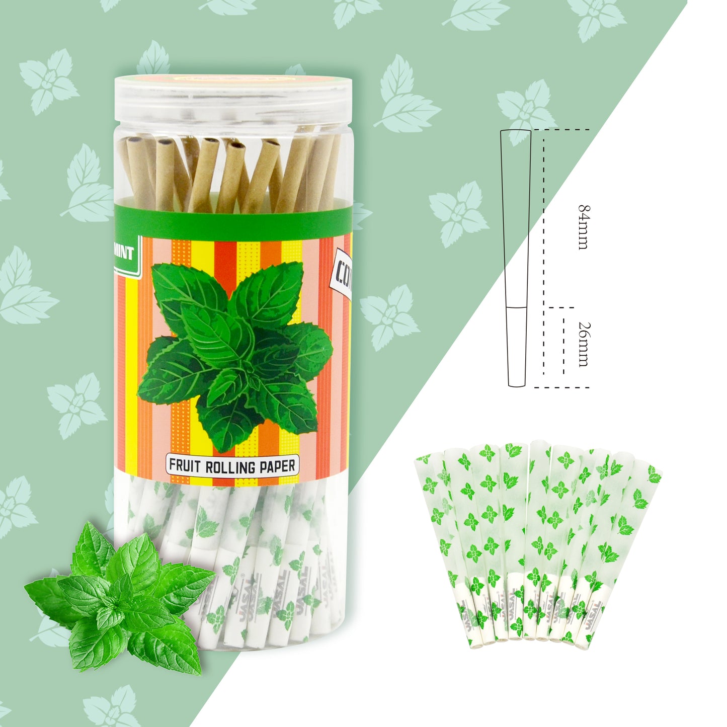 UASAL 48 Cone Mint Fruit Flavor 1¼ Cones Smoking Rolled 84MM Rolling Paper with Tips & Packing Tubes Included
