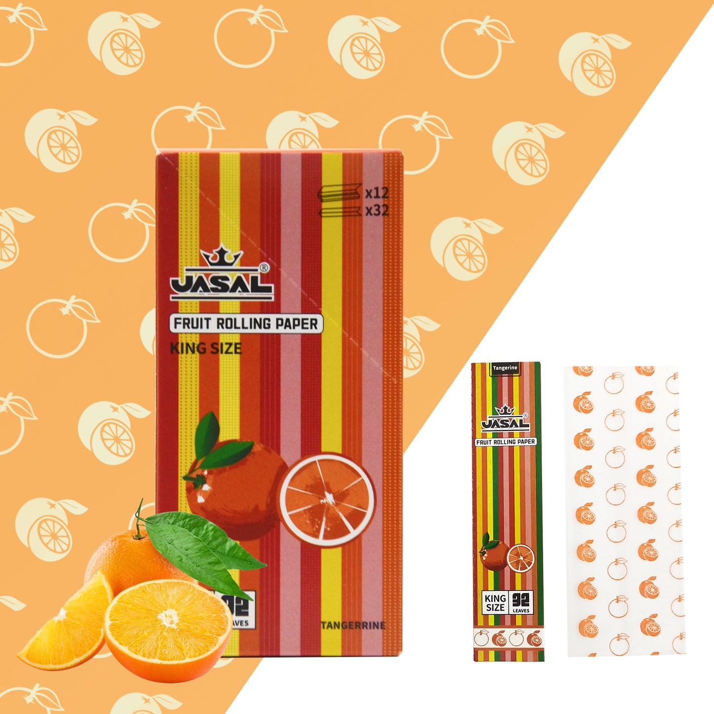 UASAL Fruit Flavor Kingsize Rolling Papers -12 Packs 108mm Rolling Papers (32 Leaves in Pack) 384 Total,Tangerine