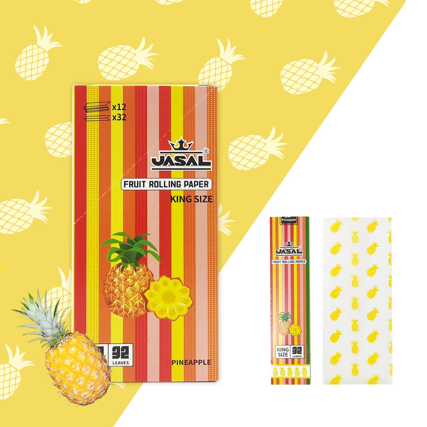 UASAL Fruit Flavor Kingsize Rolling Papers -12 Packs 108mm Rolling Papers (32 Leaves in Pack) 384 Total,Pineapple