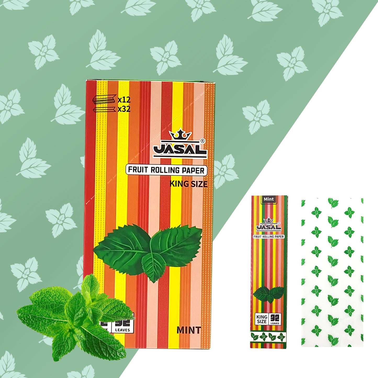 UASAL Fruit Flavor Kingsize Rolling Papers -12 Packs 108mm Rolling Papers (32 Leaves in Pack) 384 Total,Mint