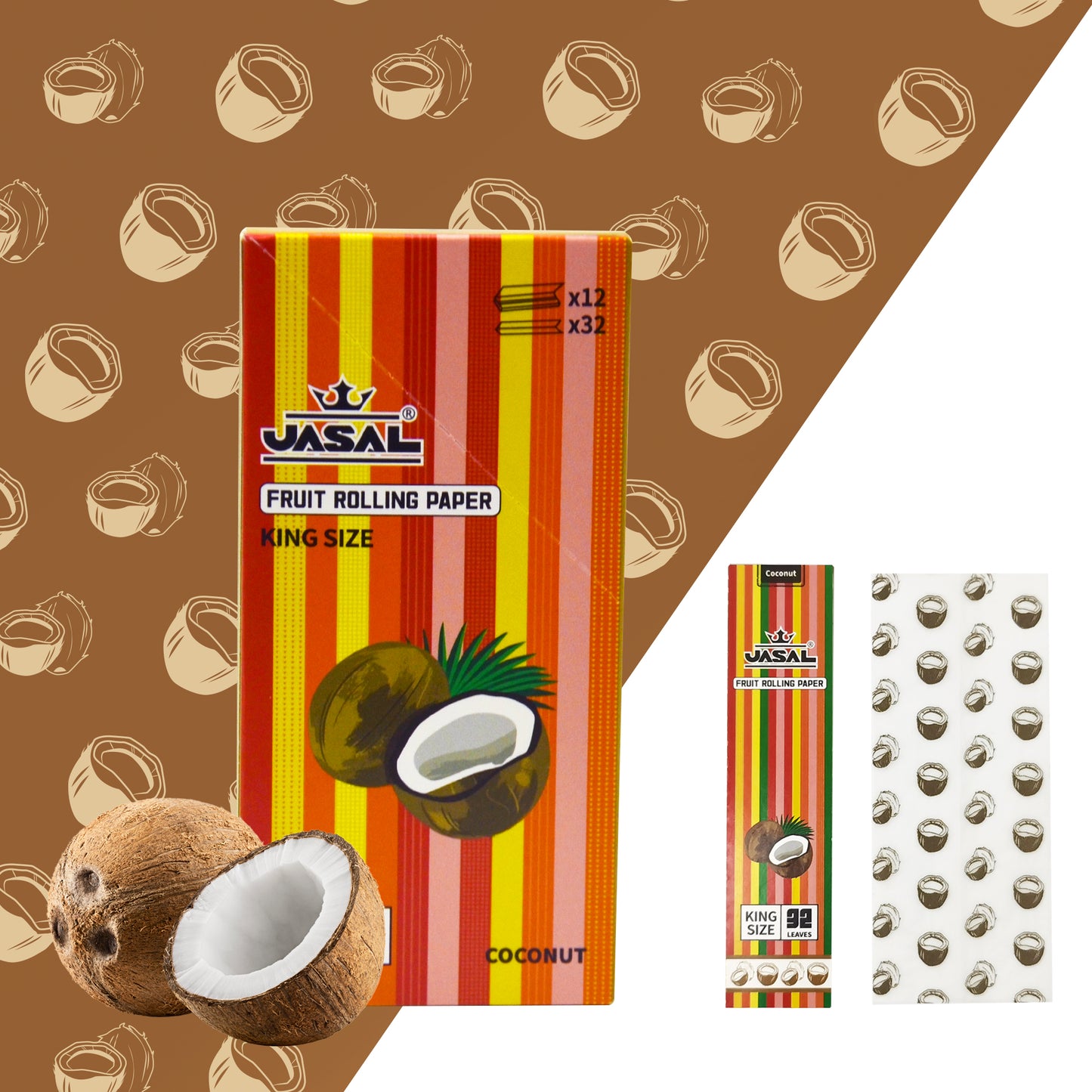UASAL Fruit Flavor Kingsize Rolling Papers -12 Packs 108mm Rolling Papers (32 Leaves in Pack) 384 Total,Coconut