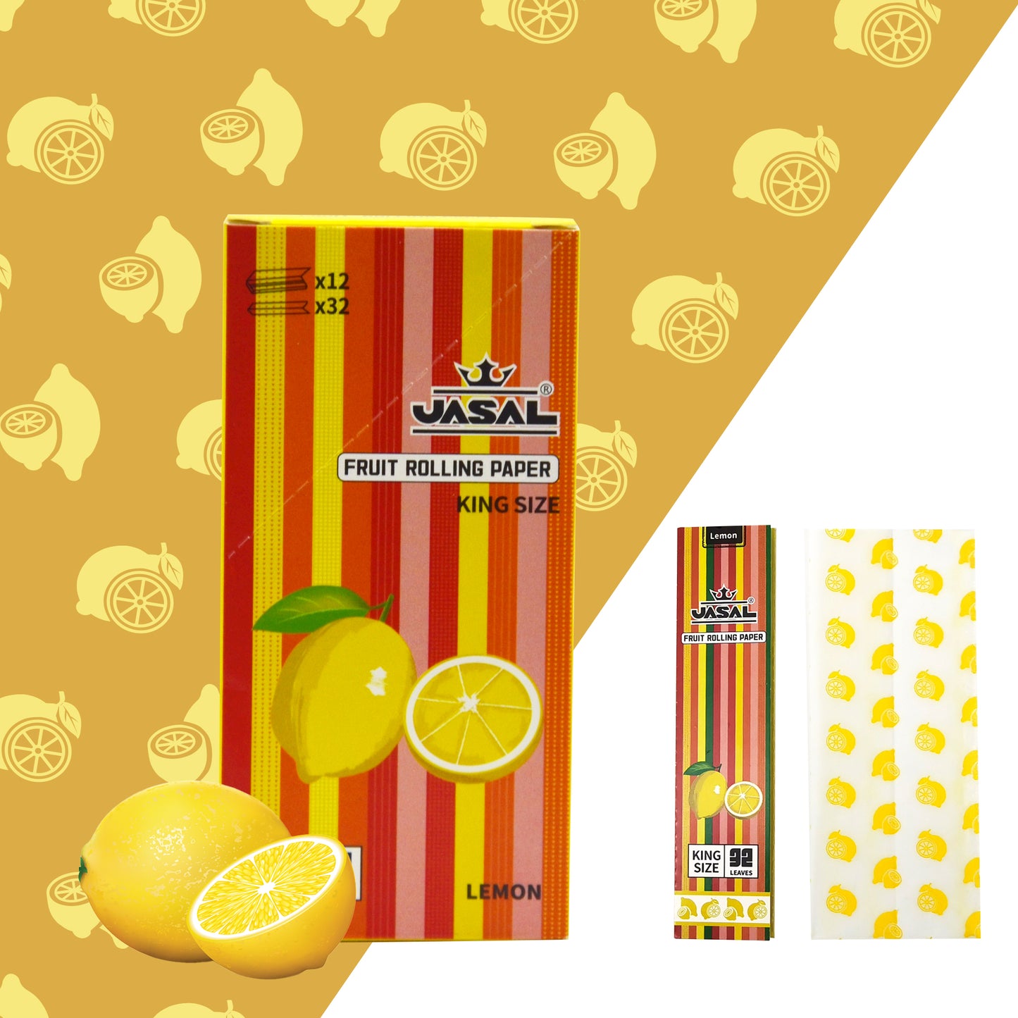 UASAL Fruit Flavor Kingsize Rolling Papers -12 Packs 108mm Rolling Papers (32 Leaves in Pack) 384 Total,Lemon