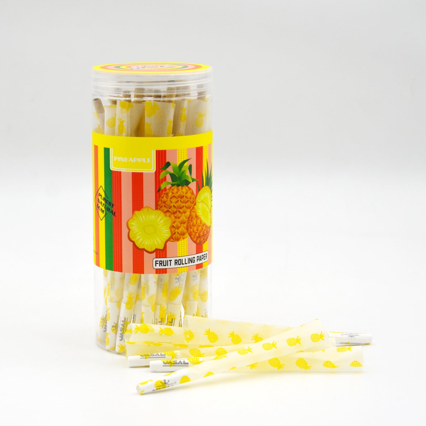 UASAL 48 Cone Pineapple Fruit Flavor Kingsize Cones Smoking Rolled 108MM Rolling Paper with Tips & Packing Tubes Included