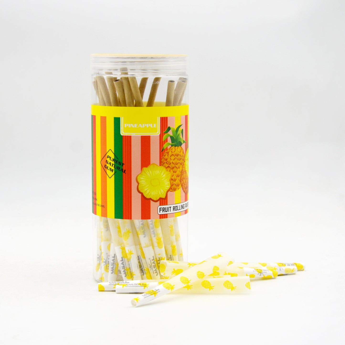 UASAL 48 Cone Pineapple Fruit Flavor 1¼ Cones Smoking Rolled 84MM Rolling Paper with Tips & Packing Tubes Included