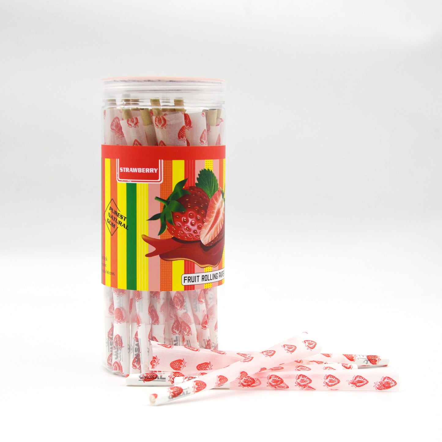UASAL 48 Cone Strawberry Fruit Flavor Kingsize Cones Smoking Rolled 108MM Rolling Paper with Tips & Packing Tubes Included