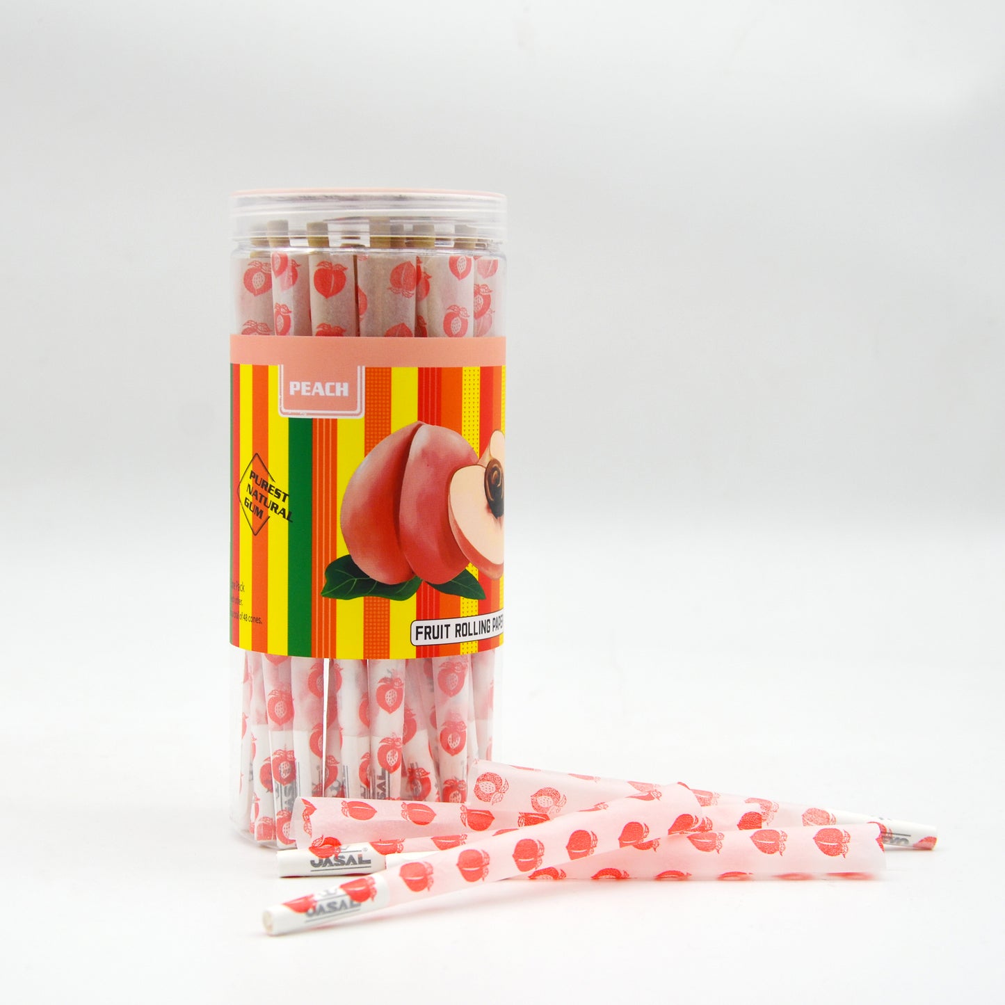 UASAL 48 Cone Peach Fruit Flavor Kingsize Cones Smoking Rolled 108MM Rolling Paper with Tips & Packing Tubes Included