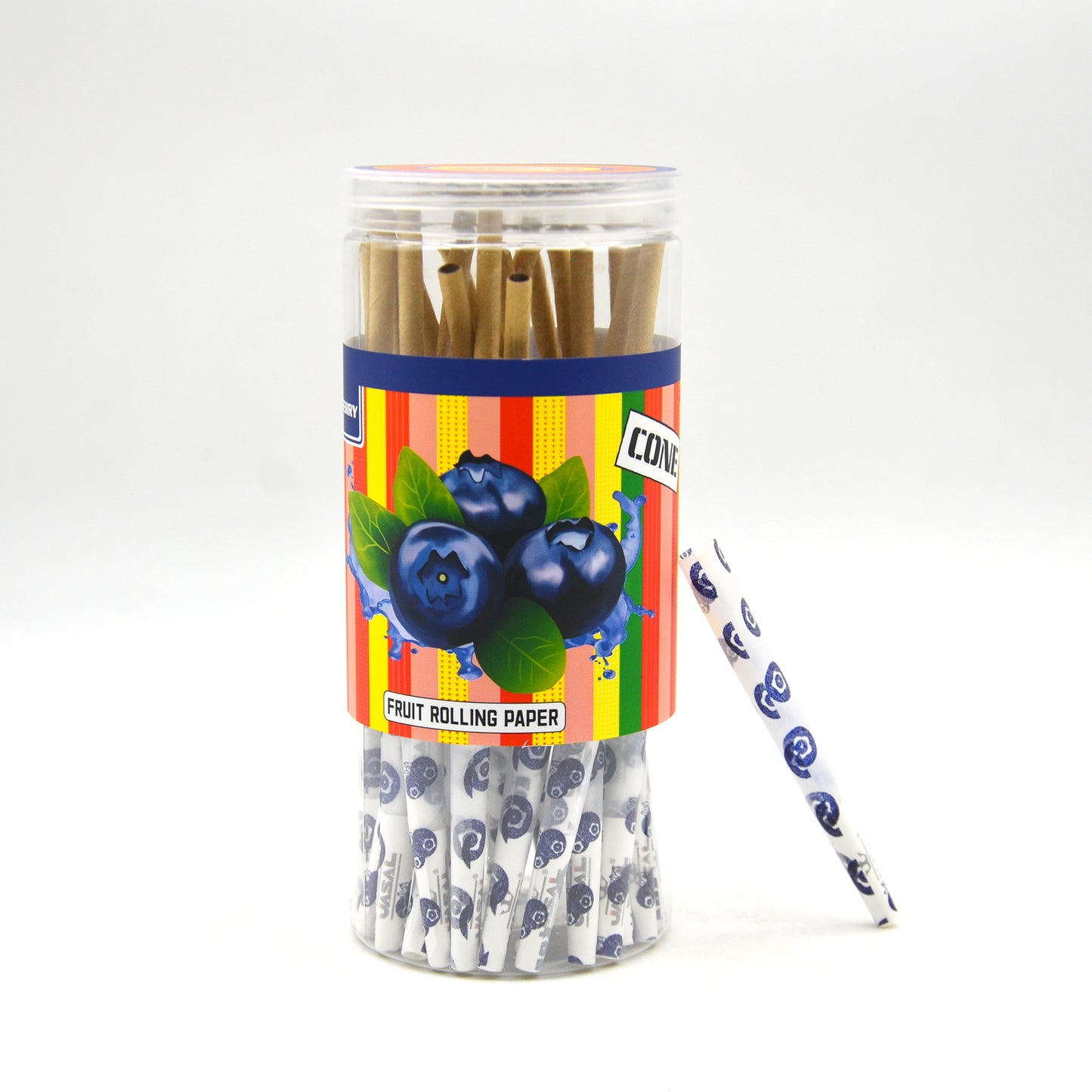 UASAL 48 Cone Blueberry Fruit Flavor 1¼ Cones Smoking Rolled 84MM Rolling Paper with Tips & Packing Tubes Included