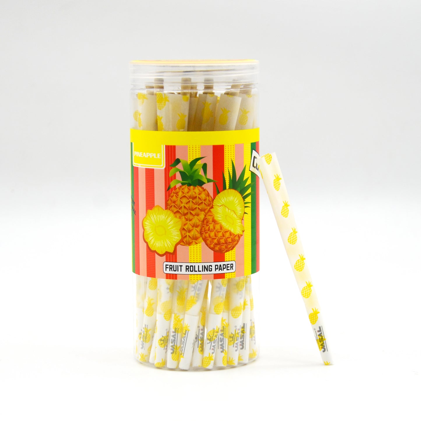 UASAL 48 Cone Pineapple Fruit Flavor Kingsize Cones Smoking Rolled 108MM Rolling Paper with Tips & Packing Tubes Included