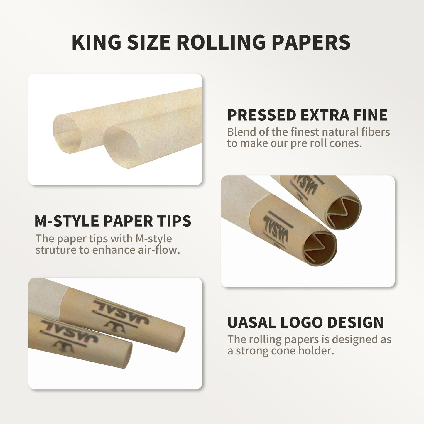 UASAL 50 Cone Classic Kingsize Cones Smoking Rolled 108MM Rolling Paper with Tips & Packing Tubes Included